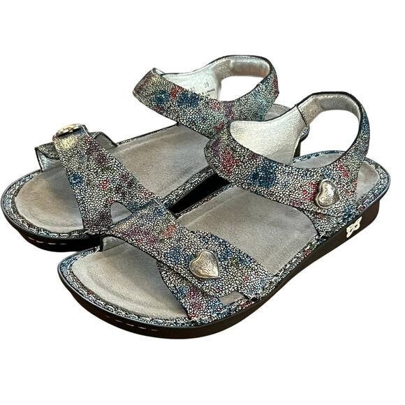 Algeria Shoes - Alegria VIE-132 Women’s Leather Sandals Size 39 9 Floral Metallic Floral Cottage